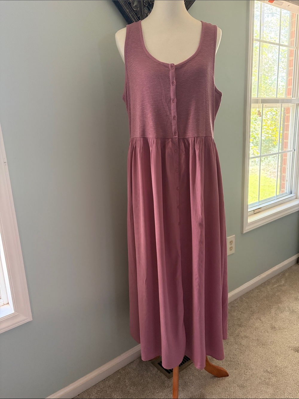 Frye Sleeveless Button-Front Maxi Dress in Dusty Mauve